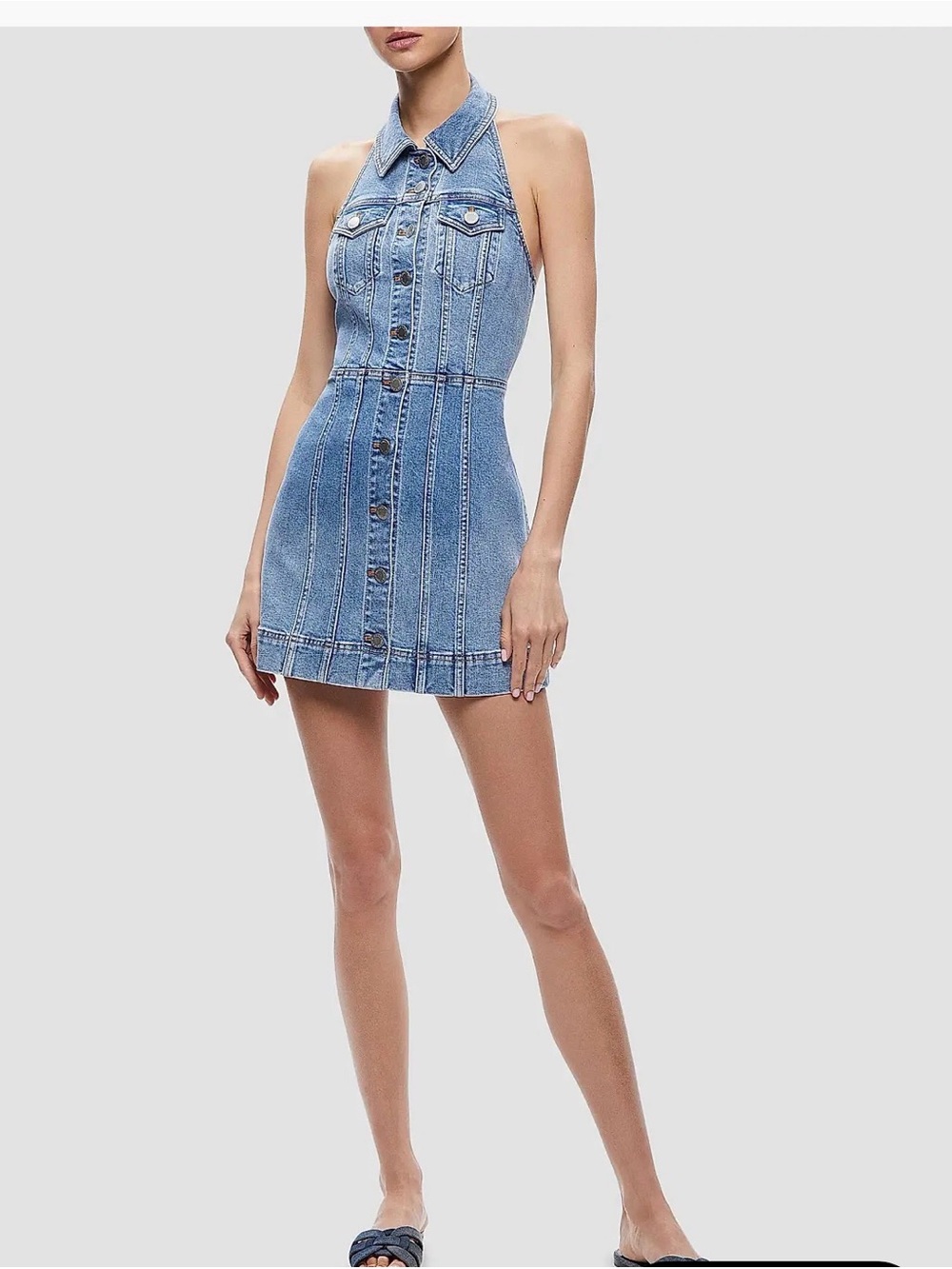 Alice + Olivia Kendall Denim Halter Minidress - Picture 2 of 9